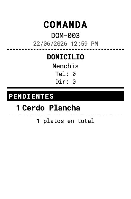 Comanda para la cocina impresa en térmica