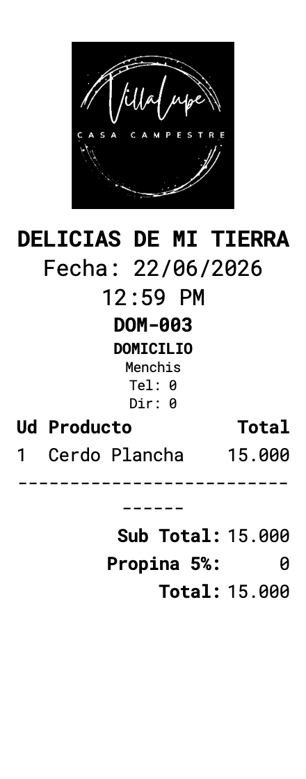 Recibo/preliminar de la cuenta impreso en térmica